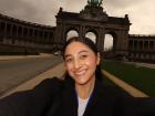 A selfie in front of the Triumphal Arch (a monument commemorating Belgian independence) in Brussels, Belgium 
