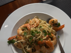 Shrimp pasta in Lisbon, a city in Portugal known for seafood (Portugal is a country that neighbors Spain)