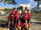 The girls volleyball team with the trophy the earned at the district championships