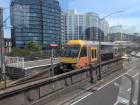 A train stops at the Milson's Point station. Trains are a great way to get around in Sydney!