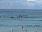 A group of surfers wait for a wave at Bondi Beach, one of the best surfing spots in Sydney.