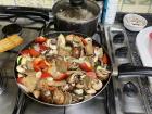 A meal I cooked with seitan (gluten meat), vegetables, rice, and lentils.