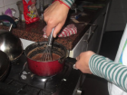 Stirring the brigadeiros while they cook