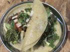I found a good taco place near my dorm! These are two beef taco and handmade tortillas