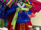 Cute puppy wearing "hanbok" (traditional attire) on Chuseok holiday