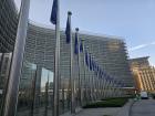 The row of 28 flags outside of the EU Commission Building 