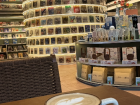 Drinking coffee and working on homework at a bookstore