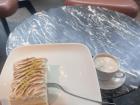 This was served at a modern art museum, a lemon cake that was almost too pretty to eat! 