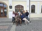Me and my students in town - I'm on the bench. A small cultural difference: Slovaks normally don't show their teeth when they smile.