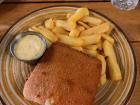 This is Vyprážaný syr (fried cheese with fries and tartar sauce). I got mine so šunkou (with ham inside)
