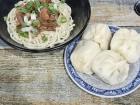 Pork noodles with xiaolongbao (a soft, fluffy pork dumpling)