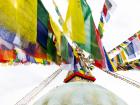Prayer flags adorn one of Nepal's most famous tourist sites, the Boudha Stupa
