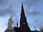This statue of Robert Burns stands at the town center of Dumfries