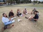 Watching the sunset at the beach with friends and trying new foods!