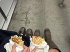 Falafel wraps on the Metro (Paris underground train) with my friend