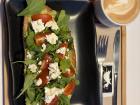 Another type of pan con tomate, with cheese and avocado