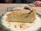 A slice of cheesecake made with goat cheese, found here in Asturias