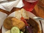 One of our first Czech meals: meat, chicken schnitzel, potatoes, vegetables and bread