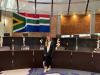 I had the privilege of visiting South Africa's Constitutional Court in Johannesburg. The South African flag looms in the background, along with some of the eleven total seats. As the highest court in the country, it is comparable to the Supreme Court.